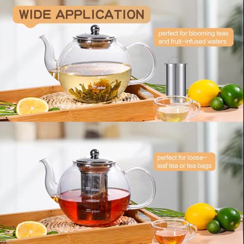 Image of Glass Teapot, Zpose 40oz /1200ml Tea Pot with Removable Stainless Steel Infuser, Clear Glass Tea Kettle with Scale Line, Stovetop Safe Teapot for Blooming Tea & Loose Leaf Tea, Gift Box for Tea Maker