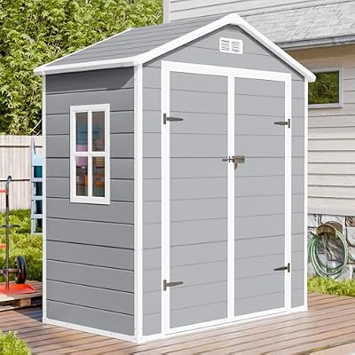 CDCASA 6x3 FT Resin Storage Shed, Waterproof Outdoor Shed with Floor & Window & Lockable Door Included, Outside Plastic Tool Sheds for Garden, Patio, Backyard, Light Gray