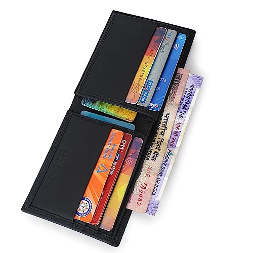 Image of CIMONI Premium Genuine Leather Wallet for Men Travel Casual Wallet with RFID Blocking 9 Card Sots, 2 Secret Pockets, 1 Transparent ID Window (Color - Black)
