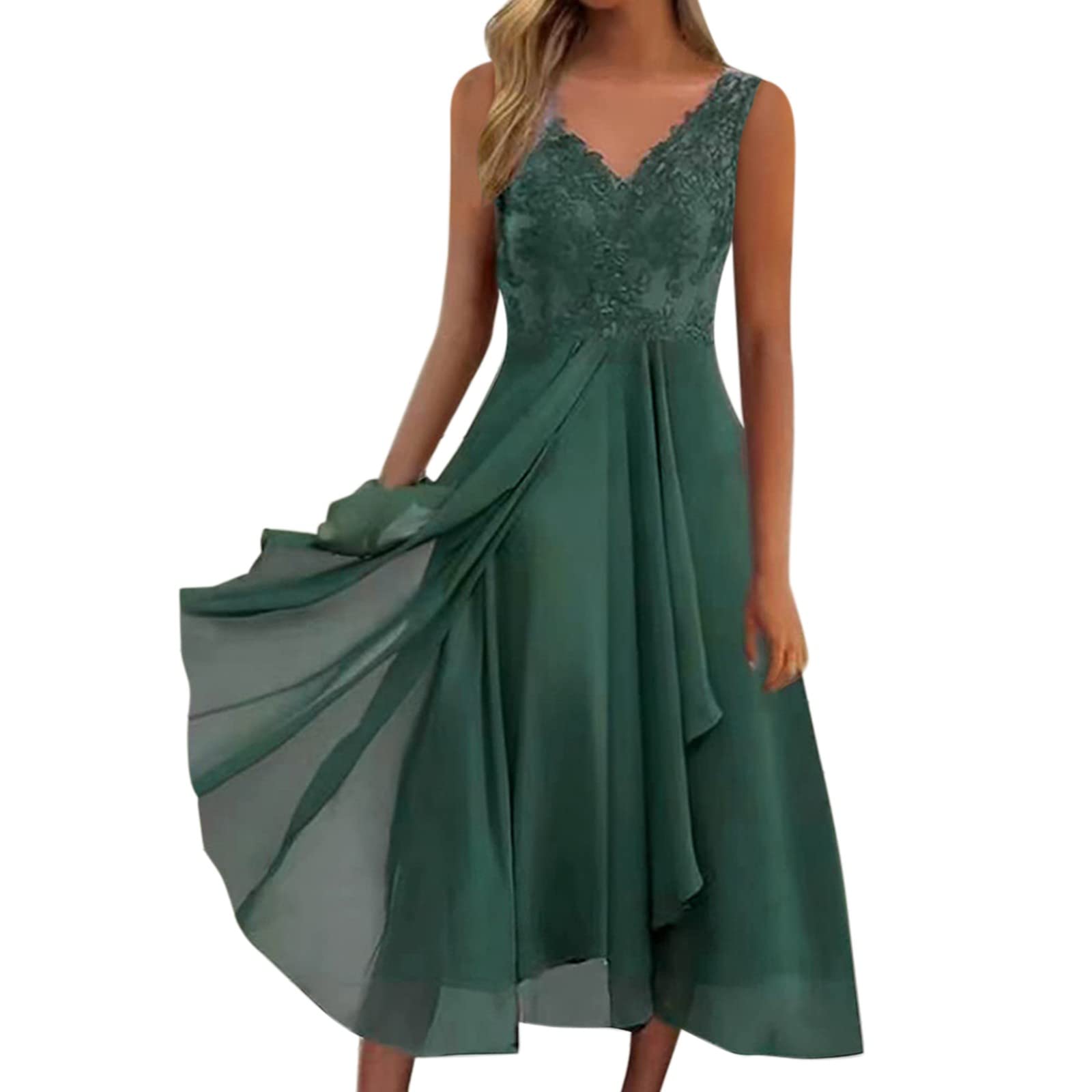Abendkleid Lang Mit ärmeln Pailletten Chiffon Elegant Partykleid Einfarbig Patchwork Brautkleid Spitze Hoch Taille Chiffonkleid Hochzeitskleid Midikleid V-Ausschnitt Sexy Sommerkleider Langes Kleid
