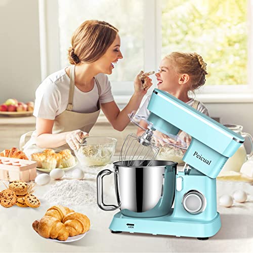 Upgraded Household Stand Mixer for Peicual 380W 10+P Speed High-Performance Tilt-Head Electric Kitchen Mixer 5.5Qt Stainless Steel Bowl with Dough Hook Flat Beater Wire Whisk & Splash Guard-Blue - Image 7