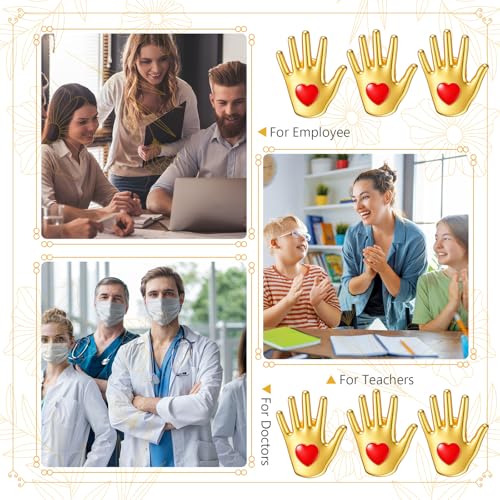Image of Foilswirl 20 Pcs Volunteer Appreciation Gifts Bulk Volunteer Awards Gold Hands Lapel Pin Employee Appreciation Gift Recognition Gift for Teacher Nurse Social Worker Administrative Professionals Week
