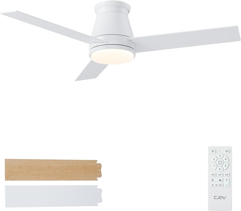 CJOY 107 cm fehér mennyezeti ventilátor távirányítóval, LED világítással, dimmelhető, alvási mód - 107cm