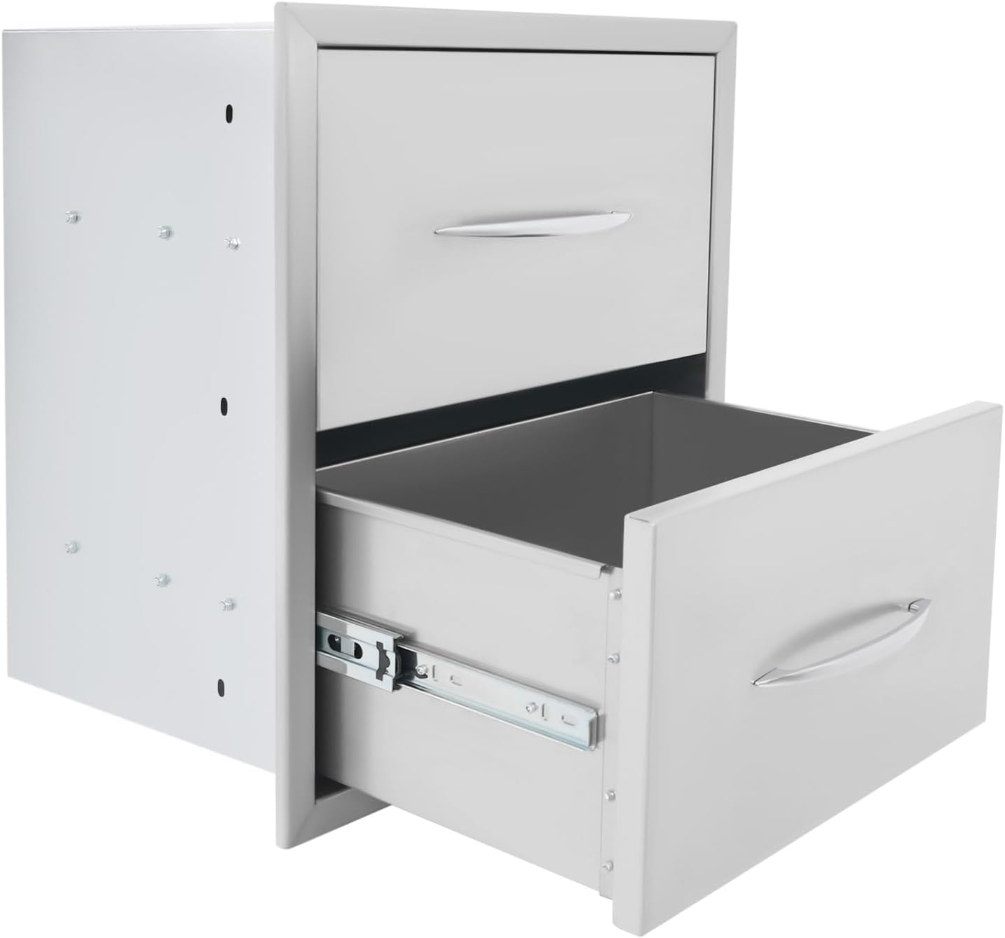 Stainless Steel Pull Out Trash Drawer, Double Access Storage Bin for Outdoor Kitchen & Indoor Cabinet, 17.7" W x 20.1" H x 11.3" D, Silver