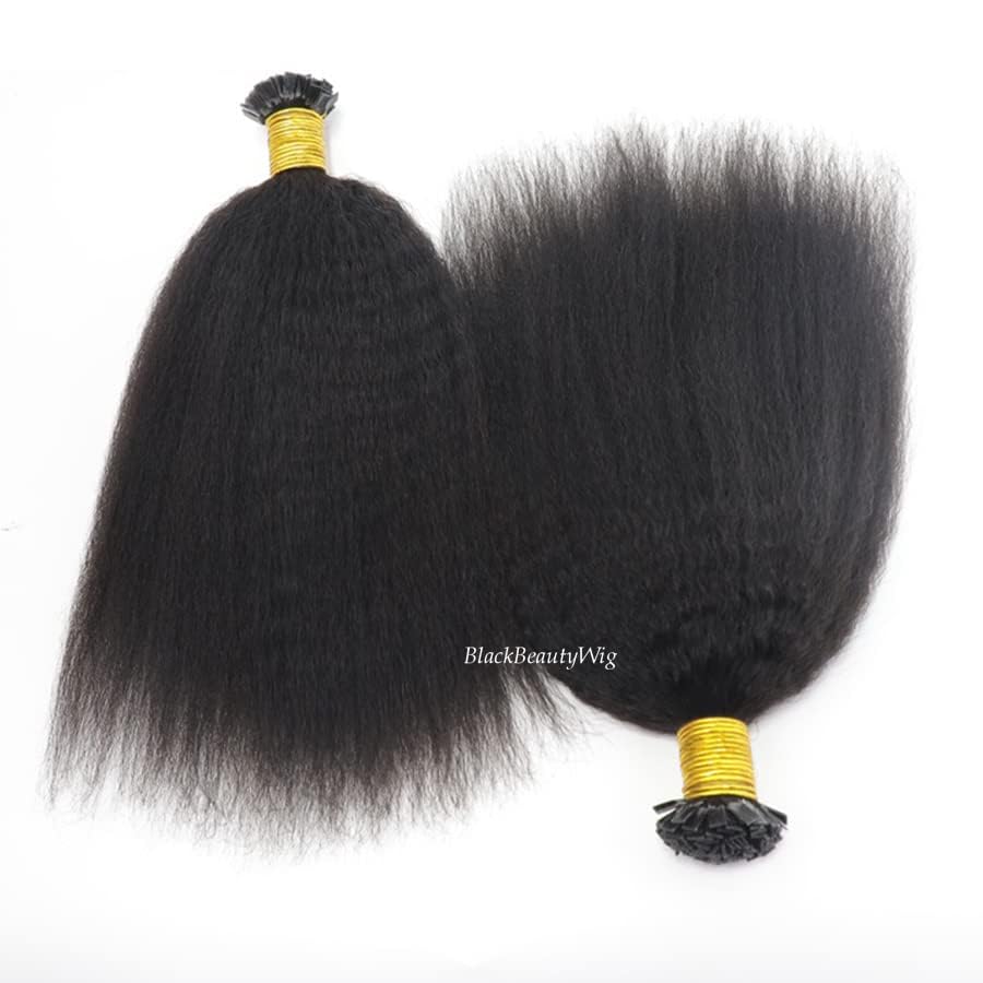 Kinky Straight Flat Tip Human Hair Extension Pre Bonded Brazilian Remy Hair Coarse Italian Yaki Flat Tipped Keratin Fusion Hair Extension 100g 100Pieces (14inch 100pieces, #4(Dark Brown))