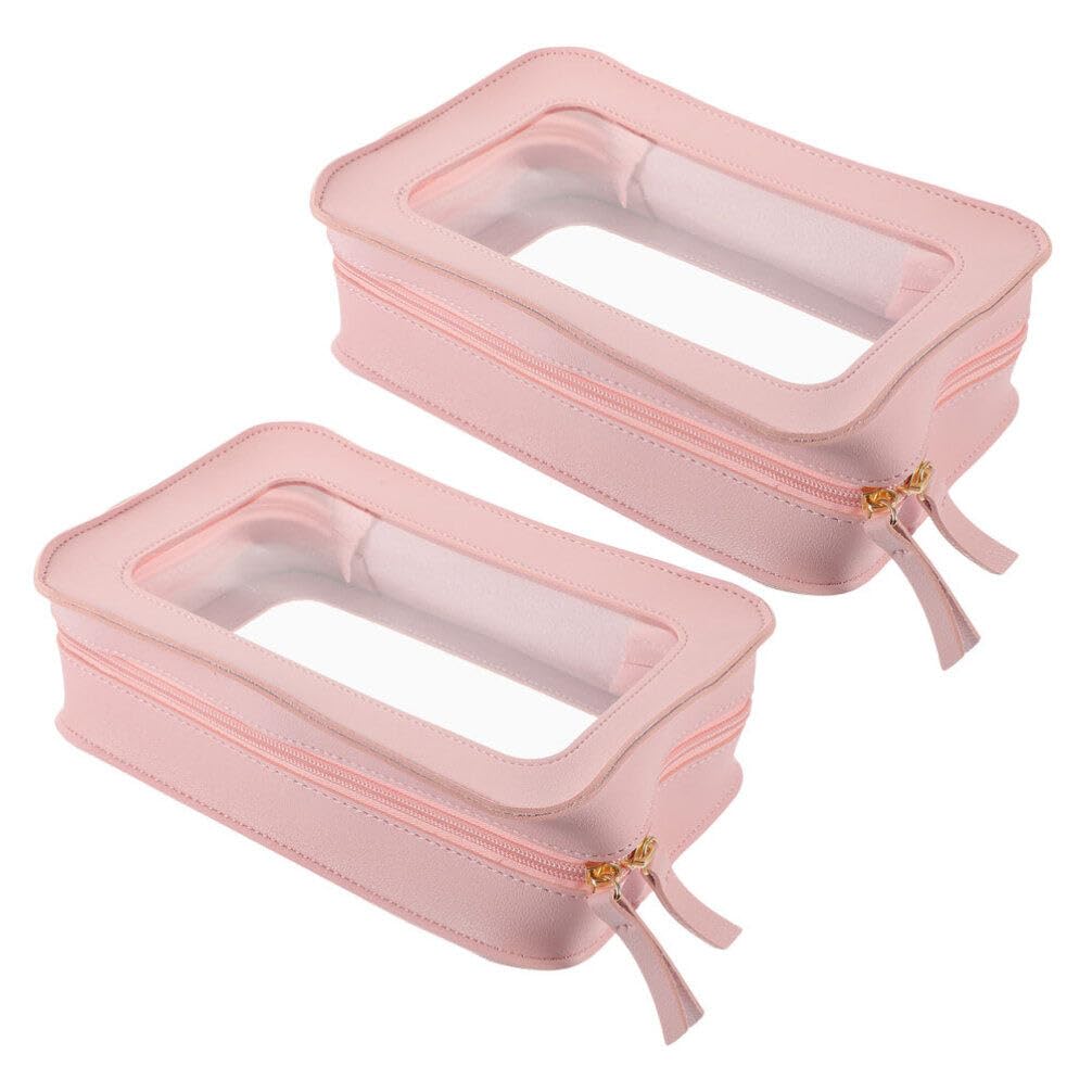 Transparente Reisekosmetiktasche aus PVC, Rosa, 2 Stück