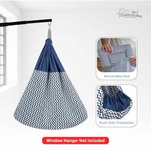 Image of Baby Cradle̞ | Cotton Cloth, Hanger Spring, Mosquito Net & Pad with Insert Pocket, Jhoola, Thottil | PRM-Navy Stripe