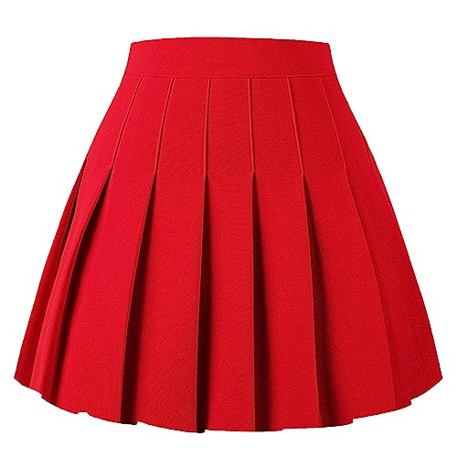 Girstunm Women's Pleated Skirt Mini Skater Basic Skirts High Waist