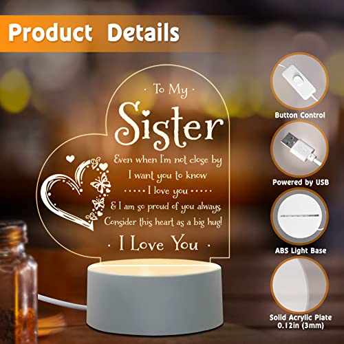 Afterprints Sister Gifts - to My Sister Night Light, Gifts for Sister on Birthday Mothers Day Graduation, Sisters Gifts from Sister Brother, Engraved Night Lamp - Thumbnail 3