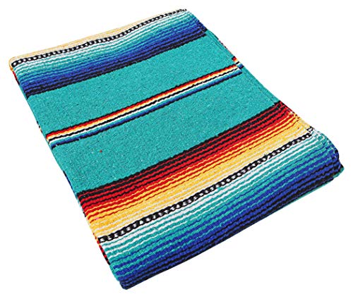 El Paso Designs Traditional Mexican Blanket | Artisanal Boho Blanket | Authentic Hand Woven Serape Perfect for Camping, Yoga, Beach, Picnic or Home Decor | (Teal)