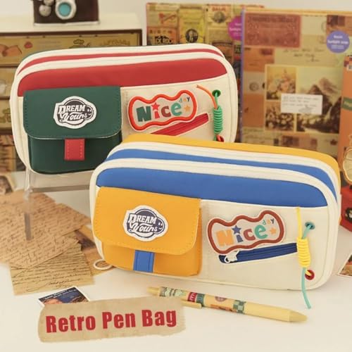 Image of Alokik Retro 6-Compartment Pencil Pouch for Students | Huge Spacious Multi-Layer Oxford Fabric Stationery Organizer | Zippered Pocket Case for School Best Gift Pouch (Dream Yours Yellow Pocket)