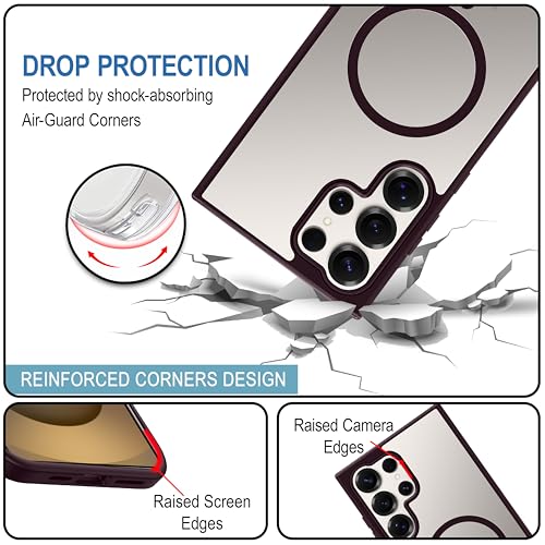 Image of CEDO Cover for Samsung Galaxy S25 Ultra (5G) | Compatible with MagSafe Wireless Charging | Designed with Magnetic Lock Shockproof Phone Bumper Transparent Back Case Cover (Wine Red)