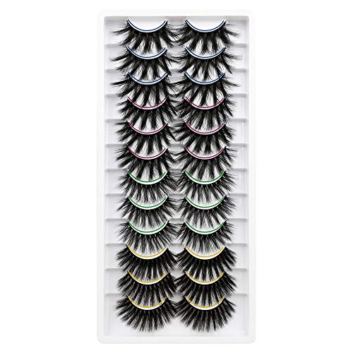 PLEELL 12 Pairs Fake Eyelashes 4 Styles Mixed Fluffy Volume Mink Lashes 3D Faux Lashes Pack