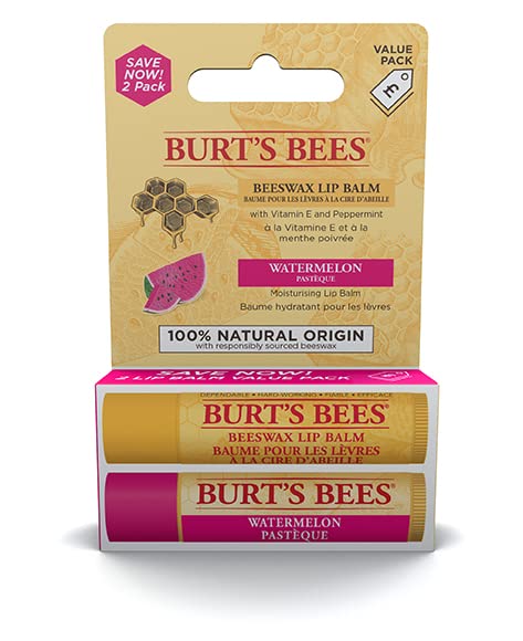 Burt's BeesLip Balm Multipack, Lip Balm Set With Beeswax & Watermelon, With Vitamin E, Value Duo Pack, 2x4.25g