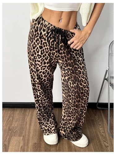 MakeMeChic Women's Leopard Print Pants Cheetah Sweatpants Drawstring Waist Wide Leg Baggy Jogger Pants4