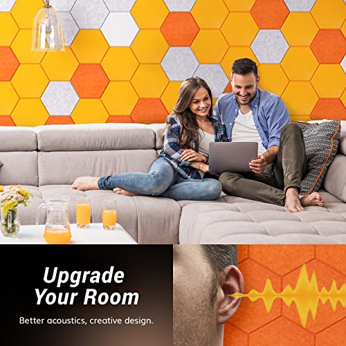 Image of Self-adhesive Hexagon Acoustic Panels 12 Pack, TONOR 12 inchx 10 inchx 0.4 inch High Density Sound Proof Panels Tiles for Walls, Absorbing Noise and Eliminating Echoes Acoustic Foam for Home Studio Orange