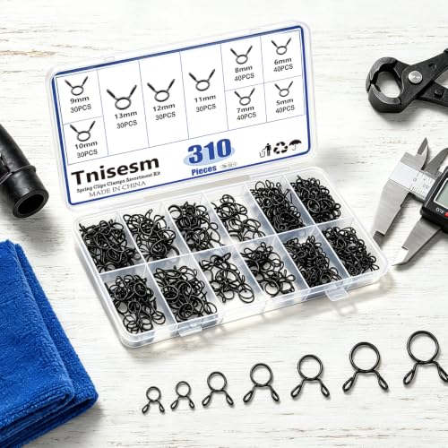 Image of Tnisesm 310Pcs Wire Hose Clamp Kit, 9 Sizes 5mm-13mm Spring Fuel Line Hose Clips, Black Zinc-Plated Steel Assortment for Motorcycle, ATV, Mower, Boat & Small Engine Repair