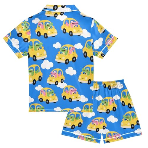 Cute Animals Pajamas Set Satin Silk Sleepwear Summer Unisex 2 Piece Lounge Clothes 5-14 Years2