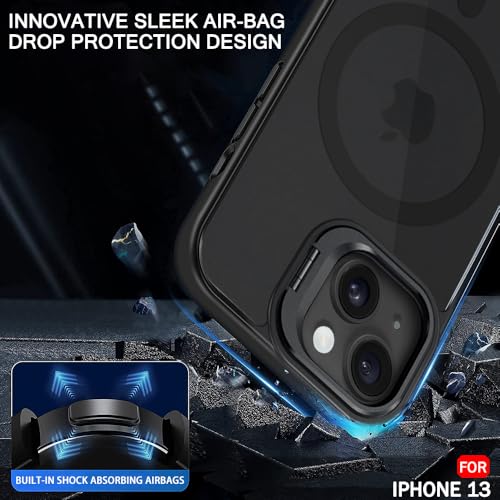 Image of TheGiftKart Hybrid Back Cover Case for iPhone 13 Compatible with MagSafe | Built-in Stand | Shockproof Hard Case Cover for iPhone 13 (PC & TPU, Frosted Matte Back, Black Sides)