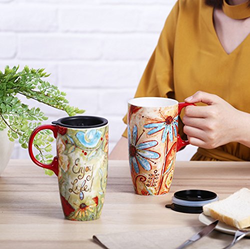 Set de 2 Mugs de Cerámica 17 oz con Tapa, Floral miniatura 7