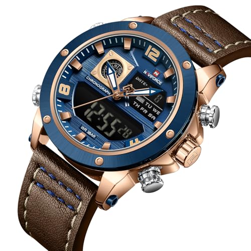 Image of NAVIFORCE NF9236 Japanese Movement Military Style Leather Strap Analog-Digital Watch