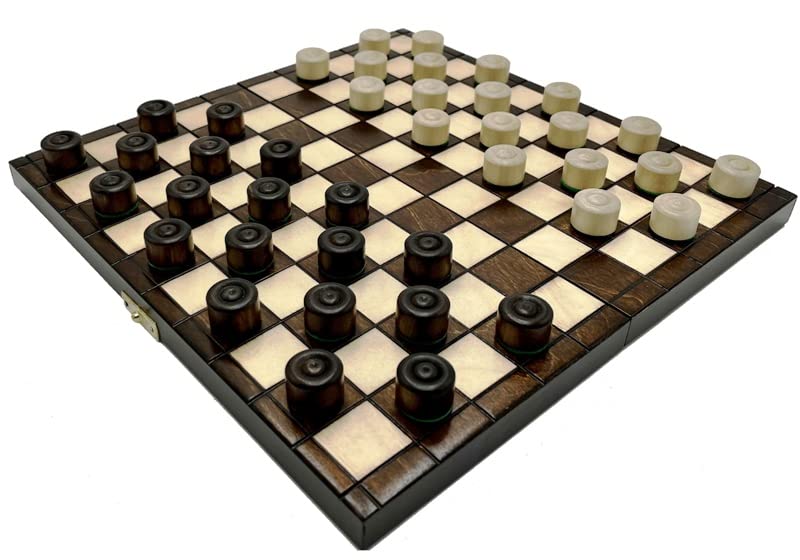 Jeu de Dames – Checkers 100 Champs – Échiquier Pliable | 28 x 28 cm | en Bois & 40 Jeu de Dames | 2 cm | – Checkers Set