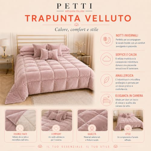 PETTI Artigiani Italiani - Wintersteppdecke für Bett 180/200-260 x 270 cm aus Samt, Doppelseitige Hypoallergene Tagesdecke 350 g/m²… – Ansicht 5