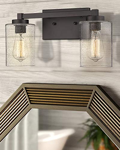 Image of Beionxii 2 Light Bathroom Vanity Lights, Vintage Wall Sconce Oil Rubbed Bronze with Clear Seeded Glass 16 inch W x 8.75 inch H - MB9002-2