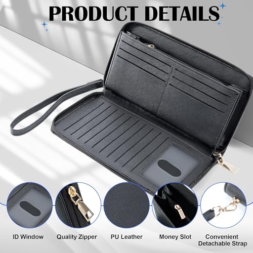 Image of Chelmon Womens Wallet Genuine Leather RFID Blocking Purse Credit Card Clutch (CH Black)