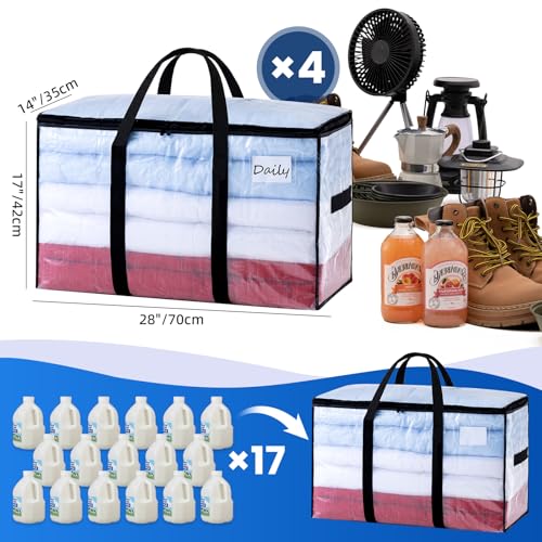 Image of TAILI Extra Large Moving Bags, 4 Pack Clear Heavy Duty Totes For Storage with Visible Window, Wrap Around Handles, Storage Bags for Space Saving, Alternative to Moving Boxes