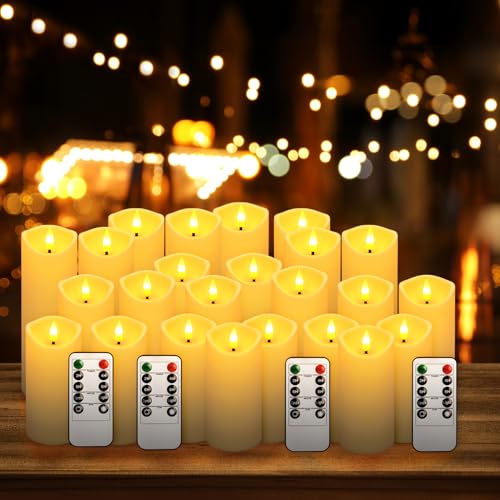 Image of 72 Pack Flameless LED Pillar Candles with Remote Controls, Battery Operated Candles with Timer Function, Dimmable Flickering 3D Wick for Wedding Centerpieces, Events, Parties and Home Decor (Ivory)