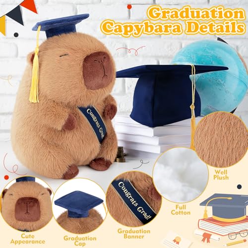 Achwishap Capybara Plush-Graduation Gifts Capybara Stuffed Animal with Tassel Graduation Blue Cap and Congrats Grad Sash,Cute Capybaras Plushies Gifts for Kids Adults Students Graduate Favors,9.1” — view 3