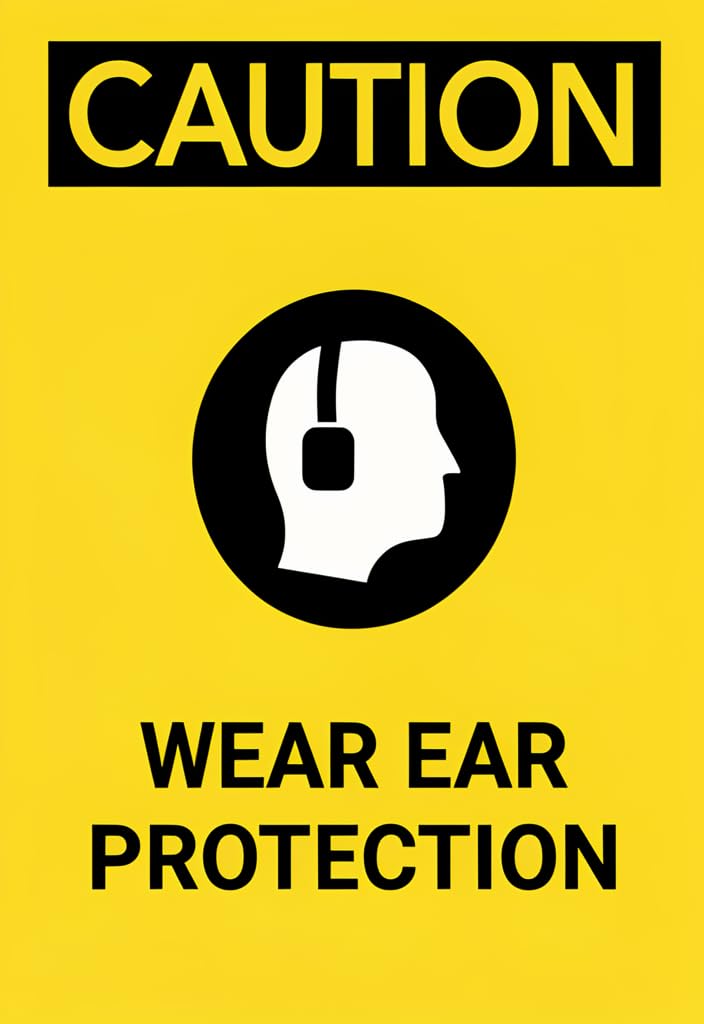 peiyeety Caution Wear Ear Protection Tin Sign 12x8 Inch, Yellow & Black Safety Warning Metal Wall Decor for Workshop Garage Factory Jobsite, Hearing Protection Reminder Poster Gift