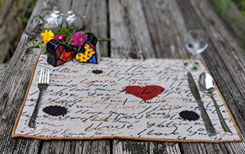 Tache Valentine Placemats Heart Placemat Romantic Cursive Handwritten Love Letter Valentine Hearts Beige Vintage Farmhouse Woven Tapestry Kitchen Dining Dinner Table Linen Napery Place Mat - Set Of 4 #TOP4