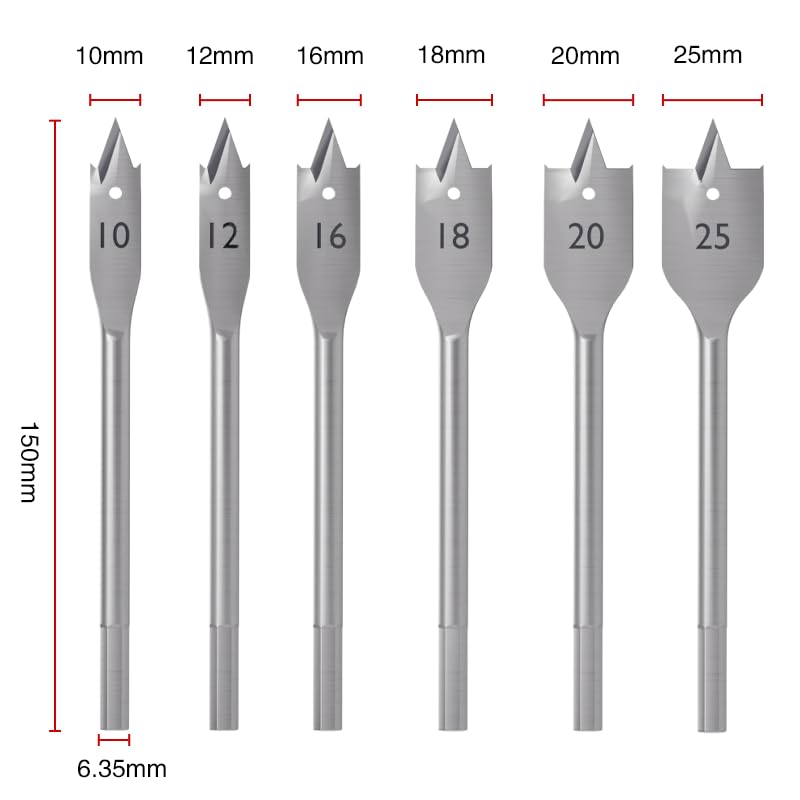 Spade Drill Bit Set Paddle Flat Bits, Hex Shank Quick Change Drill Bit Set for Woodworking, Flat Hole Cutter, Wood Drill Bit, 6pcs