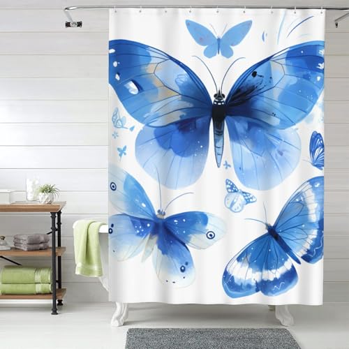 Rideau de douche imperméable en tissu polyester premium motif papillons bleus chic - 8