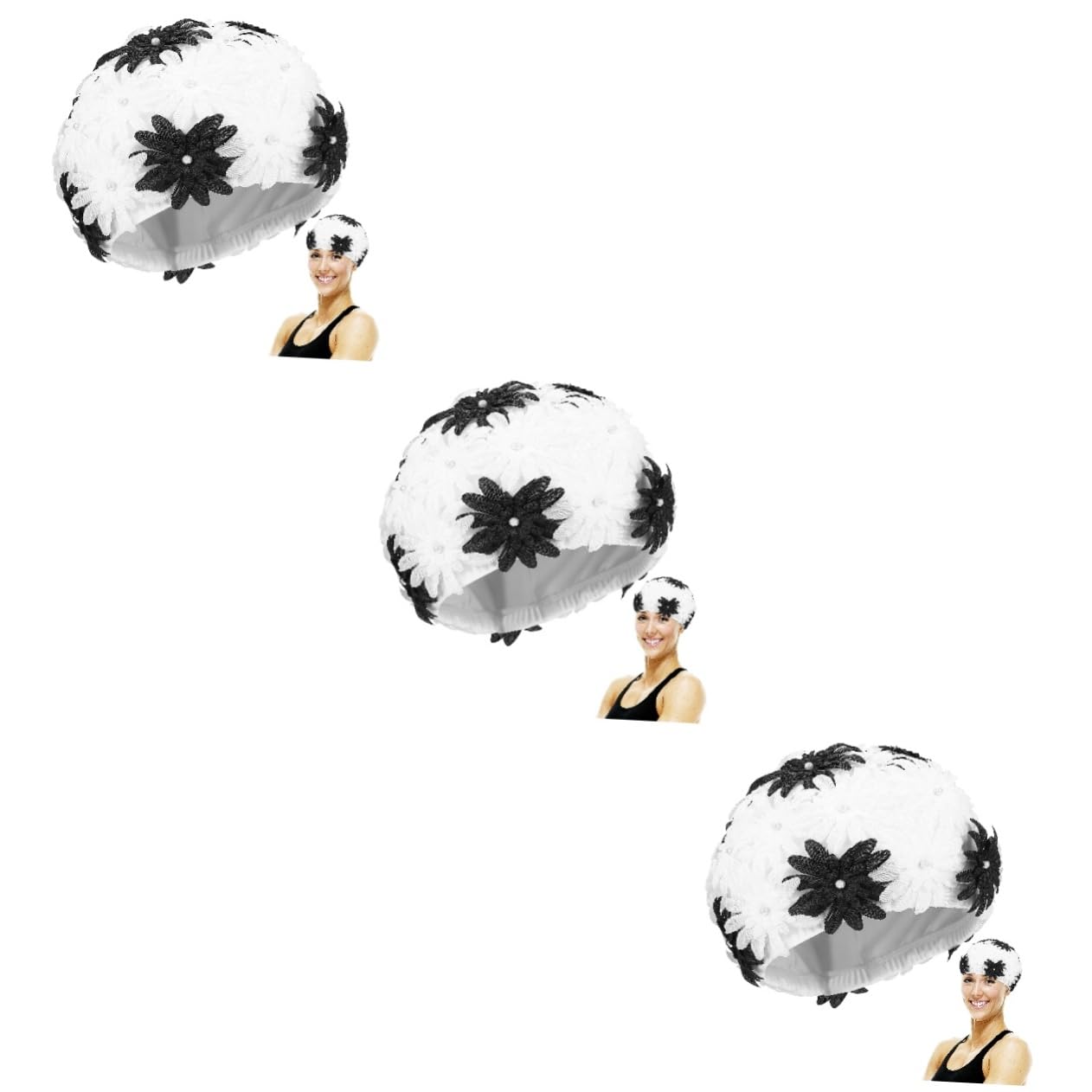 UPKOCH Gorro de Natación Doble Capa para Mujer con Diseño Floral de Perlas Gorro para Actividades Acuáticas y Rafting Sombrero para Exterior y de Blanco y Negro
