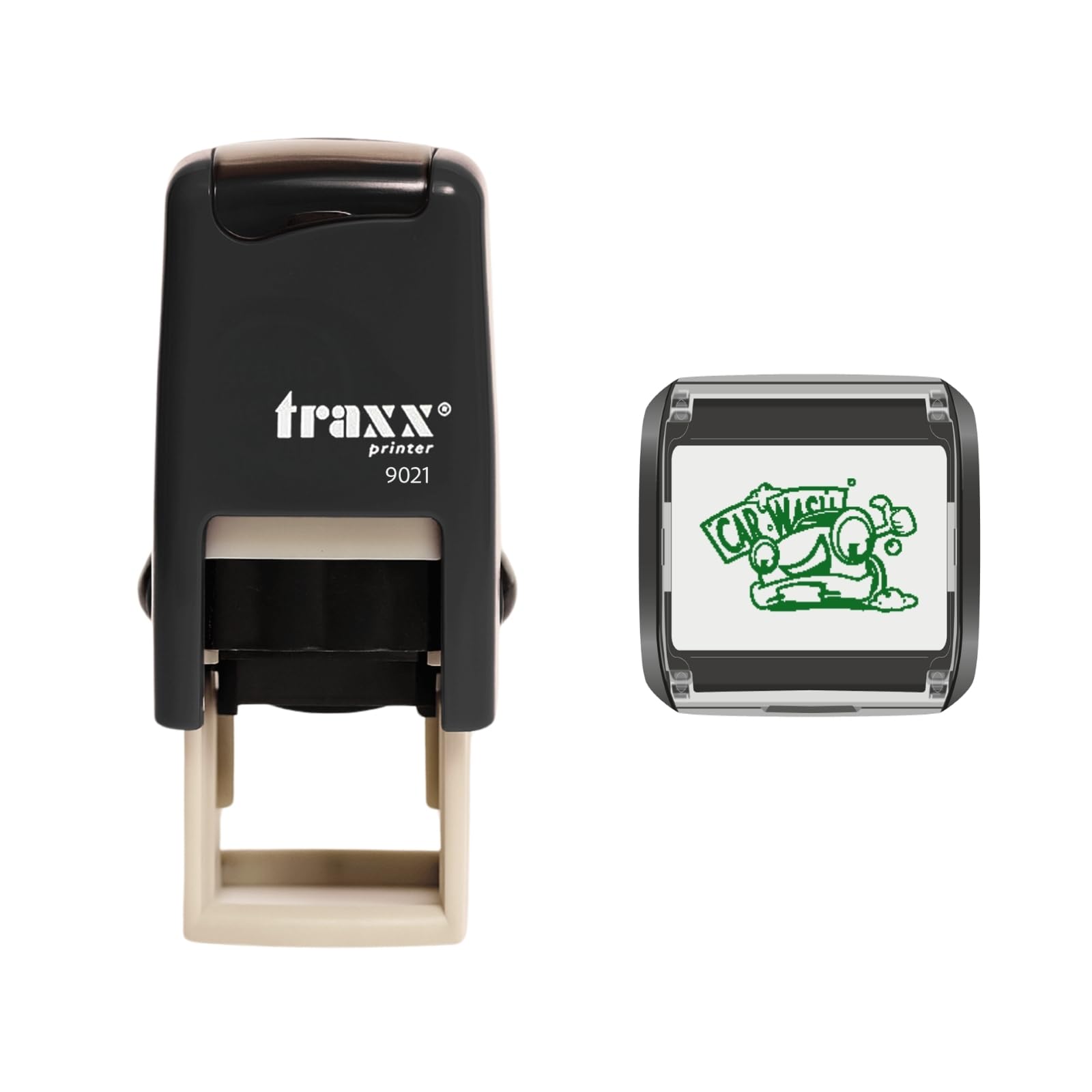 Traxx 9021 Loyalty Card Self Inking Rubber Stamp Carwash *A Green Car Wash Design*