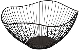 Fruit Basket Metal Bowl, Iron Wire Snack Storage Vegetable Holder Wavy Wire Fruit Basket Countertop Metal Fruit Bowls Round Black Wire Basket for Kitchen Kitchen Counter