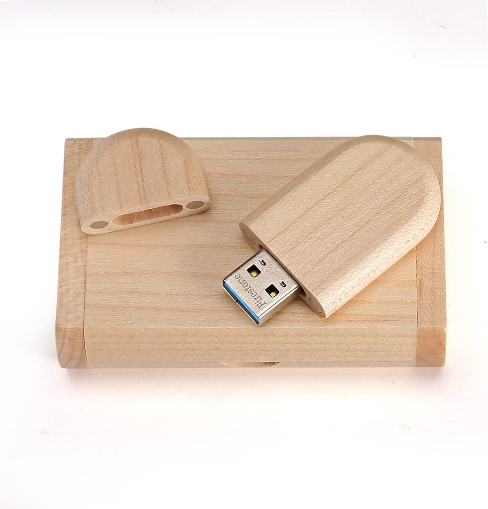Fire Stone Novelty Wood USB 3.0 Flash Drive 64GB Data Storage Memory Stick USB Stick Pendrive with Wooden Box (Wood)