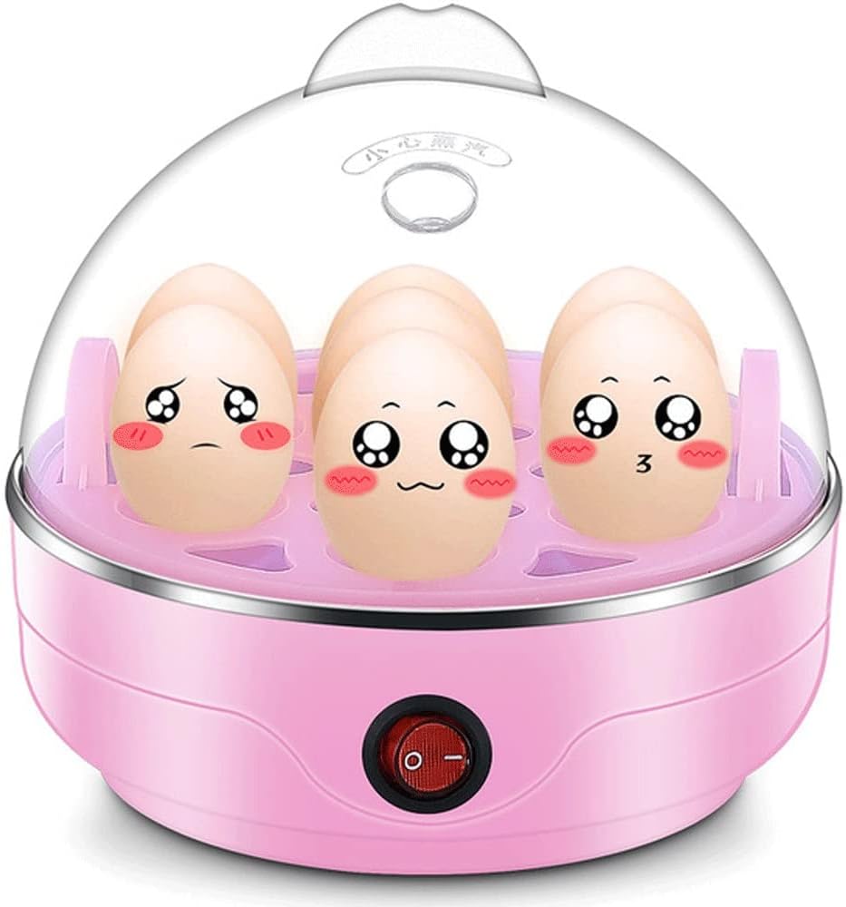 Electric 7 Egg Capacity Soft Medium Hard-Boiled Cooker Poacher Scrambled Omelet Maker with Auto Shut-Off Poached Egg (Color : Pink)