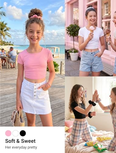 Image of EXARUS 3 Pack Girls Square Neck Top Fitted Tshirt Trendy Cute Crop Tops Tee