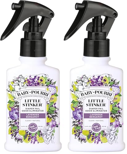Image of Baby-Pourri Little Stinker Diaper Pail Deodorizer Spray,3.4 Fl Oz,Up to 150 Uses,Odor Freshener with Essential Oils,Nursery Essentials,Lavender,Bergamot,Eucalyptus & Vanilla Scent,(Pack of 2)