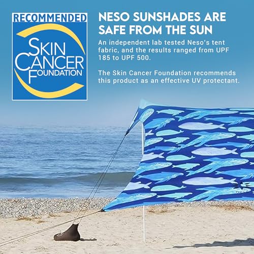 Image of Neso Gigante Portable Beach Tent Sun Shelter - Lightweight Beach Shade Canopy - Easy Setup for Family Outings - Patented Reinforced Corners - UPF 50+ - 8ft Tall, 11 x 11ft - Save The Whales