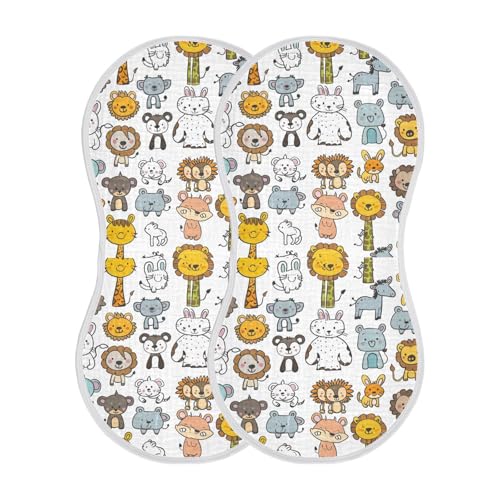 Cute Cartoon Animals Cotton Muslin Baby Burp Cloths Breathable Cloths spit up rag for Babies Girls and Boys Set of 2, 22x11in