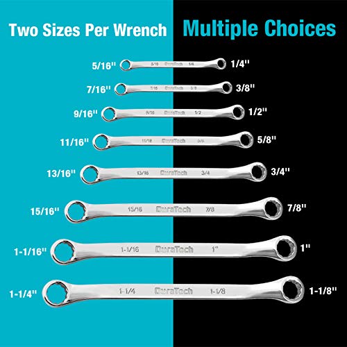 Duratech 50-Degree Offset Wrench Set, Sae, Double Box End Wrench Set, 8-Piece, 1/4'' To 1-1/4'', 12 Point, Cr-V Steel, With Easy Hang Rolling Pouch #TOP1