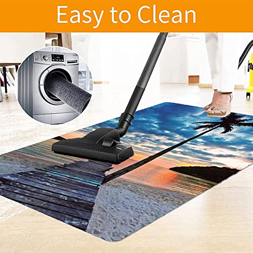 Pier Hardwood Floor Desk Chair Mat, Wooden Plank Jetty Through The Calm Ocean Tropic Palm Tree And Dramatic Sky, Protects Hardwood Floor Under Desks, Home And Gaming Floors, 36" X 47" Pale Blue #TOP4