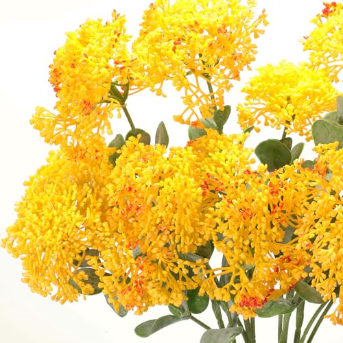 Image of 4 Pcs Artificial Flowers for Decoration, 23 Inch Faux Berry Stems Faux Skimmia Spray with Leaves Fake Flowers for Vase Home Table Floral Arrangement Wedding Decor(Yellow,Classic)