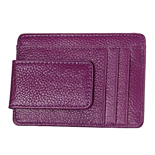 RFID Blocking Slim Money Clip Genuine Leather Minimalist Front Pocket Wallet for Men Women (Purple)