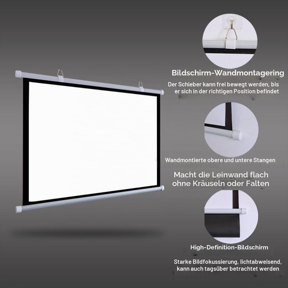 HD Beamer Leinwand Manuell Ausziehbar Projektionsleinwand 50 Zoll 60 Zoll 72 Zoll Heimkino Projektor Leinwand Für Outdoor Indoor Filmleinwand, 4:3 16:9 Format(60 Inch (16:9))